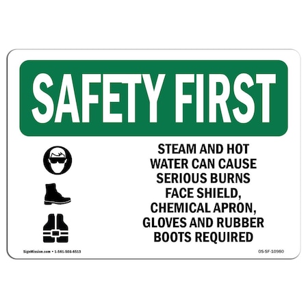 OSHA SAFETY FIRST Sign, Steam And Hot Water Can Cause W/ Symbol, 24in X 18in Decal